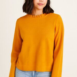 J.Crew Women's SZ M Cotton Ruffleneck Sweater Yellow AS298 NWT
